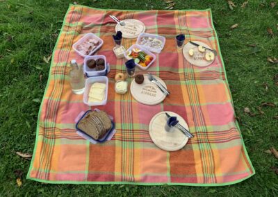 Picknickdecke mit Leckereien vom Picknickkorb